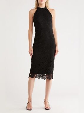 NEW NSR Norma Halter Midi Dress Black Size L